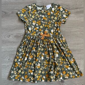 LITTLE LASS toddler girls Army green short sleeve floral dress size 5